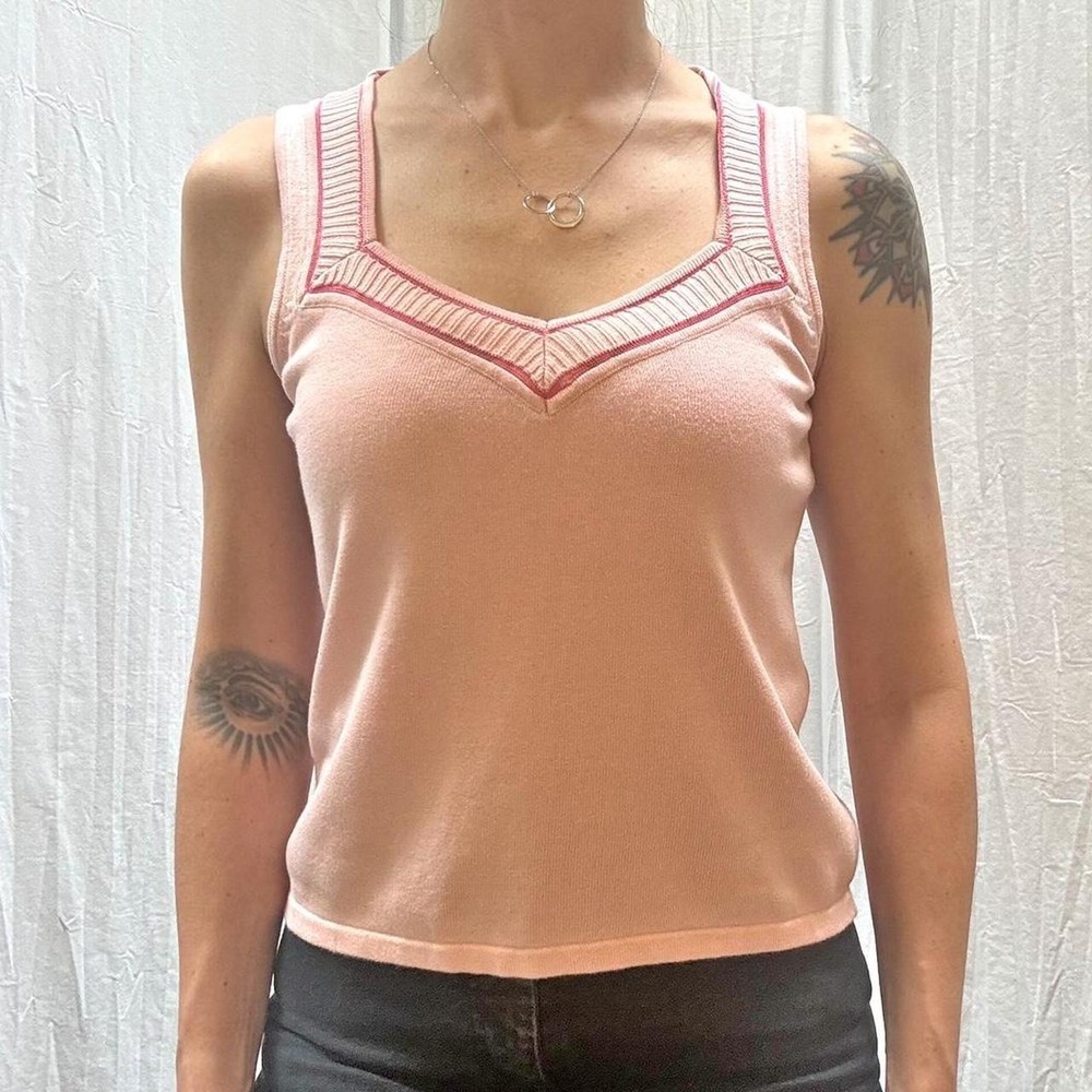 Pink and White Knit Sleeveless Top Vintage 90s Small Coquette Preppy Ellewoods